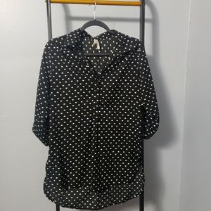 Truth heart print satin feel button up work shirt